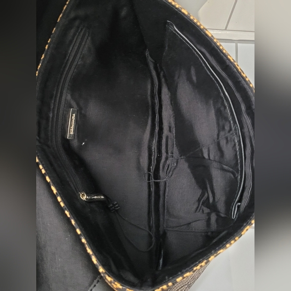 BCBGMAXAZRI Ladies Tan Black Straw Like Large Envelope Clutch Asymmetrical Flap - Picture 5 of 6